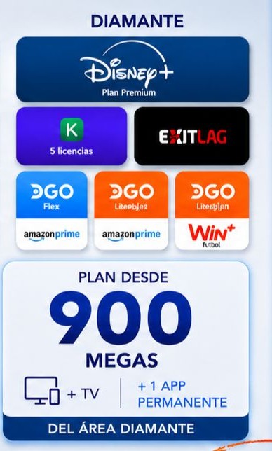 Plan Diamante VESTEL: desde 900 megas, TV y 1 app permanente